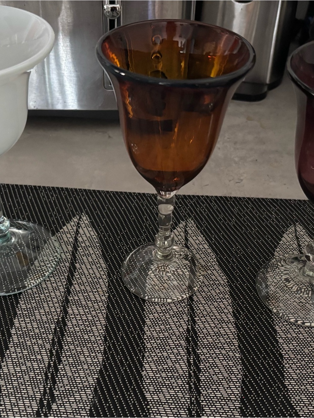 Vintage 1970s Signed Edward Roman Hand Blown Art Glass Goblets Wine Glasses set3
